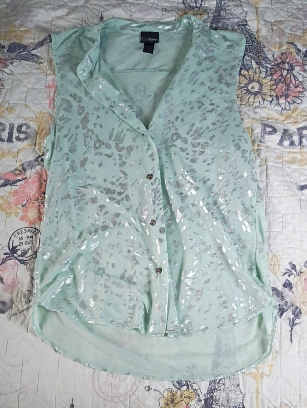 Daytrip Teal Leopard Print Size Large V Neck Top